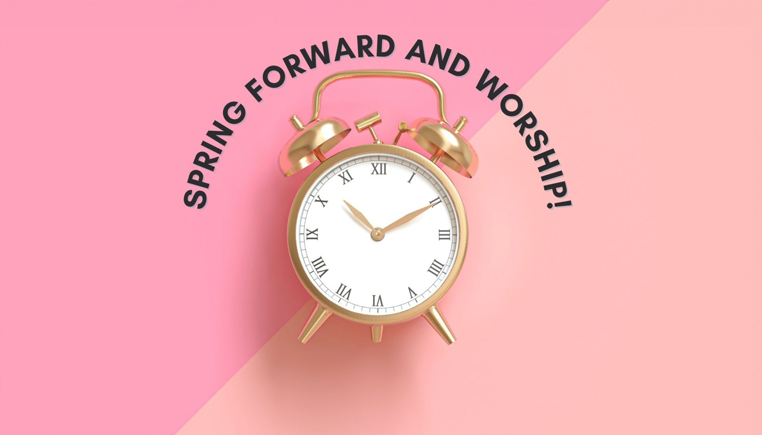 Daylight Saving Time announcement - gold alarm clock on mat color mat of pink and dark pink