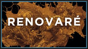 Faith Lutheran Church of McLean County in Bloomington - Sermon series title "Renovaré" overlaid on photo of liquid gold
