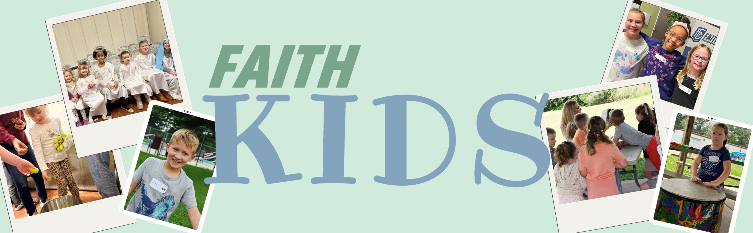 FK Form Image 2025 Faith Kids logo and photos of children involved in activities at Faith Lutheran Church of McLean County in Bloomington Illinois.