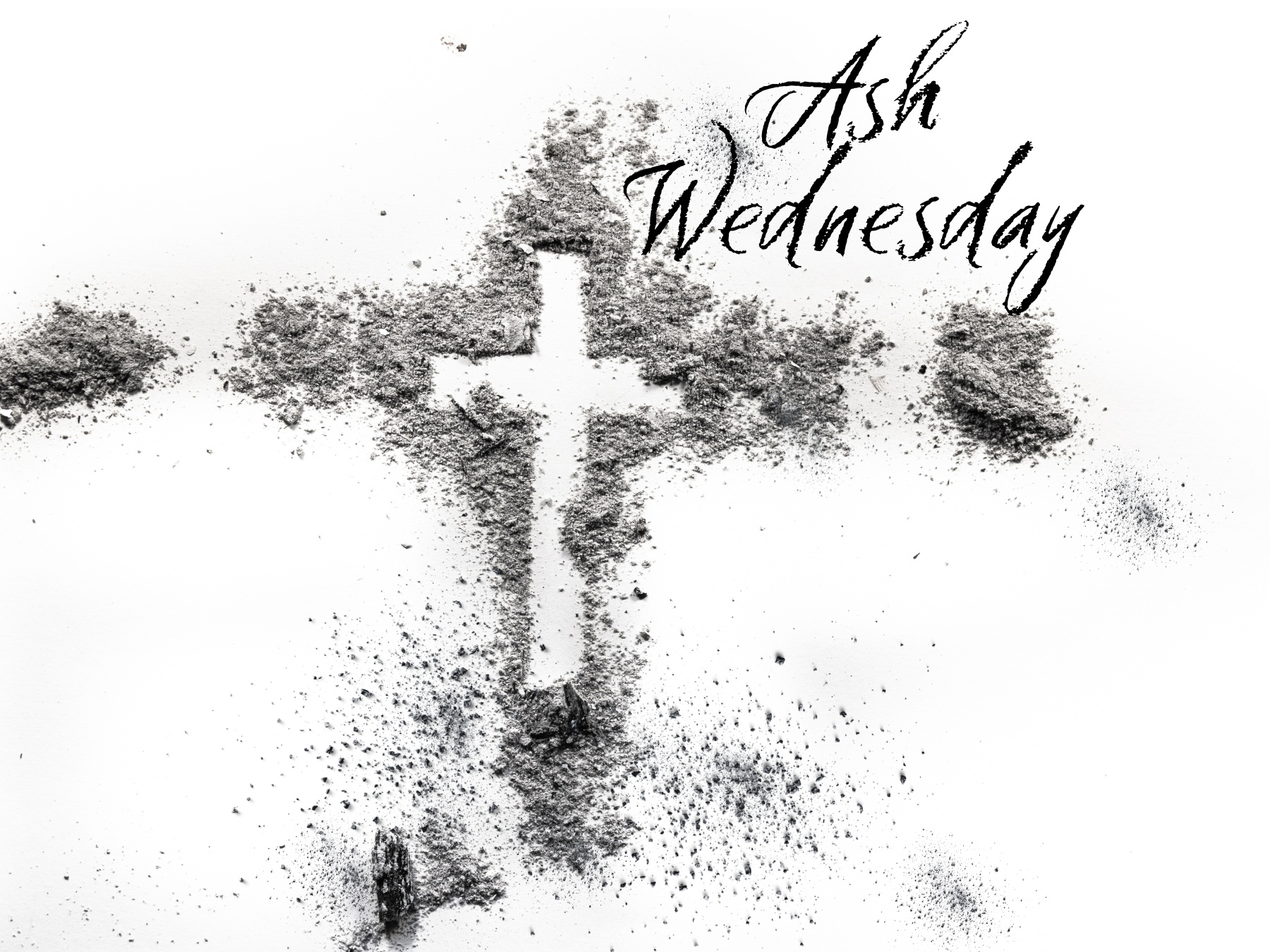 Ash W 2026 TT Ash Wednesday overlay on a cross drawn in ash on a white background - Faith Lutheran Church of McLean County in Bloomington Illinois