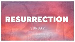 Holy Week Graphics for 2026 Faith Lutheran Church of McLean County in Bloomington Illinois - sunrise colors overlaid on an empty tomb with the stone rolled away - Easter and Resurrection Sunday